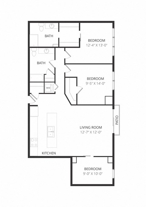 Floor plan for 2 beds, 2 baths, 1291 sqft